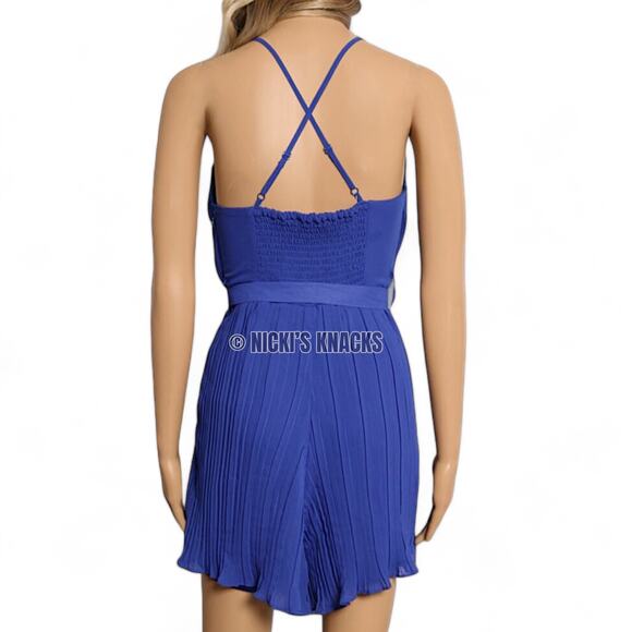 Cobalt Blue Pleated Romper Size XS Adjustable Straps Wrap Front Belted Outfit - Picture 6 of 10